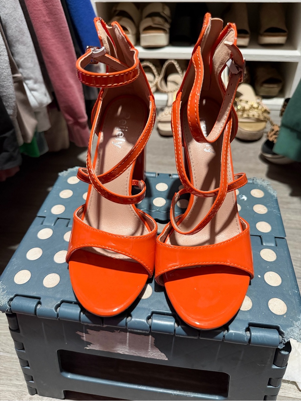 Women’s Orange Strappy Block Heel Sandals - Picture 2 of 2